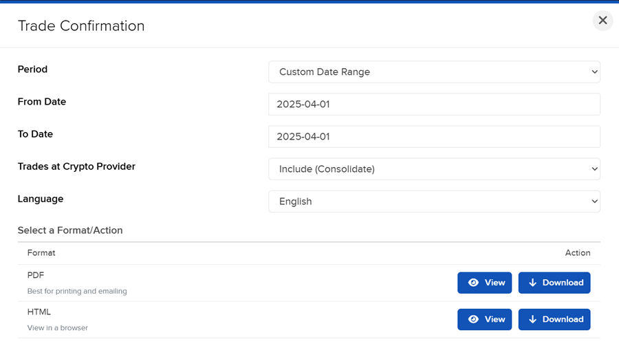 The trade confirmation report in portal. 
